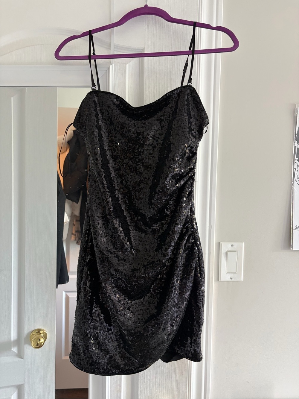 Dynamite Black Sequin Slip Dress with Spaghetti Straps